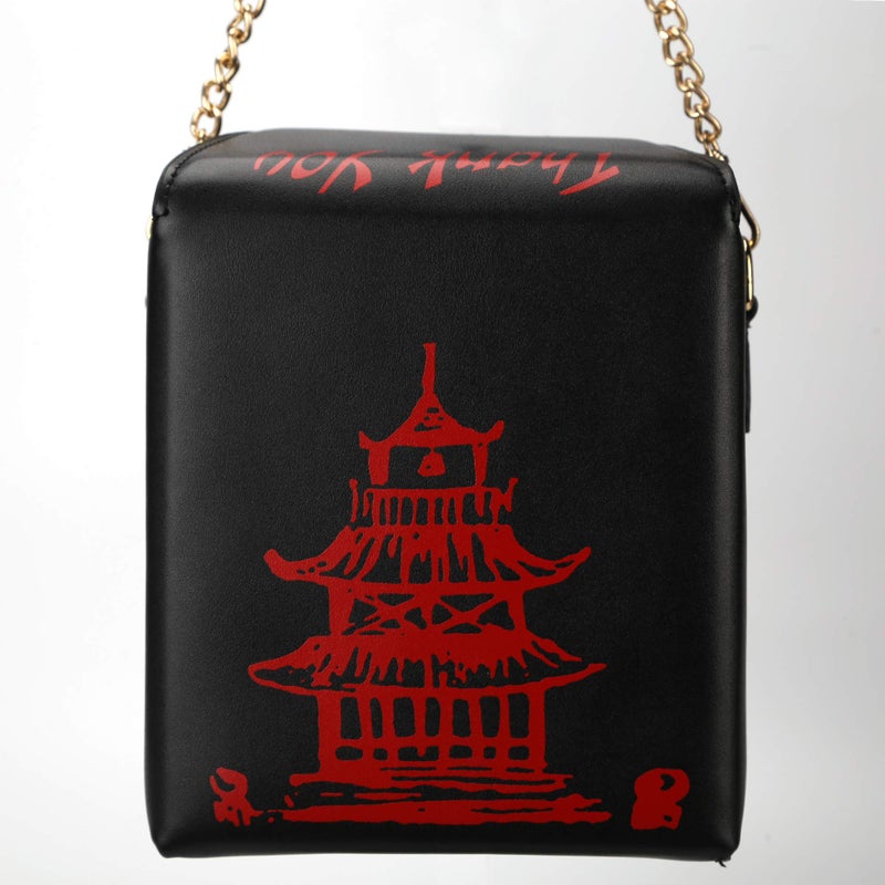 QiMing Tower Print Crossbody Shoulder Bag,Pu Chinese Takeout Box Totes Purse for Women(White) - Image 5